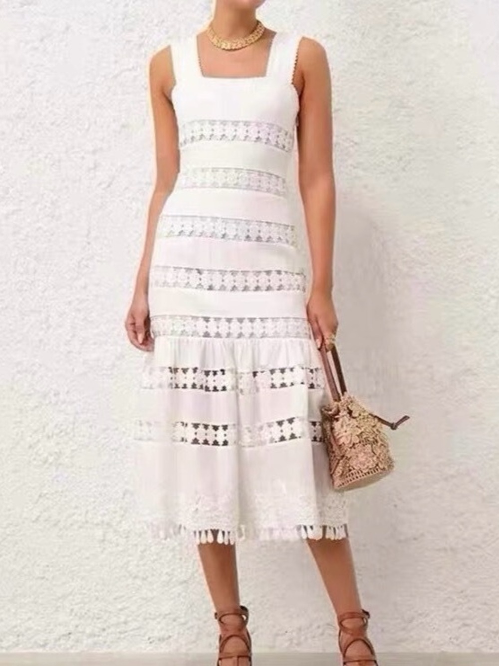 Zimmermann White Lace-Panel Midi Dress